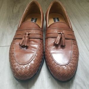 BOTANY 500 Brown Leather Weave Dress Loafers Slide On Shoes - Size 11M